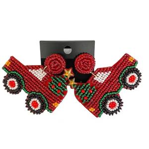 Pendientes de estilo bohemio de tres capas con flores exageradas, tejidos a mano con pequeñas flores de cuentas de semillas, regalos para fiestas, con cuentas de caña de semillas - Product Image 3