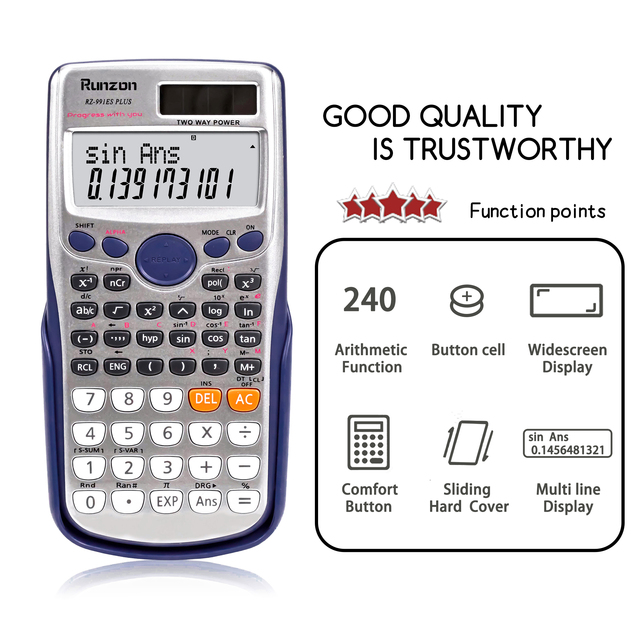 991ES Plus Professional Scientific Calculator 240 Functions High Quality Solar Dual Power 10+2 Digit 2-Line Display for Students