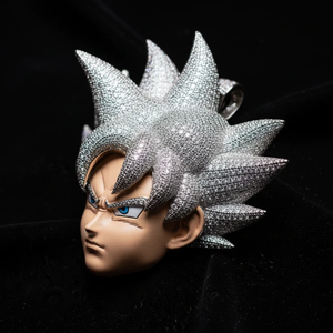 Colgante de Plata 925 con Moissanita, Diseño de Cara de Anime, Corte Brillante Redondo, Microincrustaciones, Unisex, 55g, Regalo de Joyería - Product Image 5