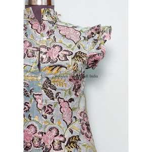 Camisetas sin mangas con estampado floral 100% algodón para mujer, manga corta, cuello redondo con botones, tela suave y transpirable, estilo dulce - Product Image 2