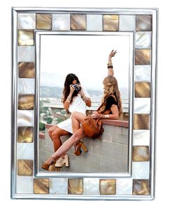 Cadre photo argenté marron 4x6 avec mosaïque nacre, cadre photo 4x6 en verre mosaïque - Product Image 1