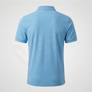 Polo en piqué de coton bleu clair à manches courtes pour homme, décontracté, respirant, coupe classique, design tricoté uni - Product Image 2