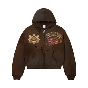 Sweat à capuche zippé oversize pour homme, en molleton de coton, style streetwear vintage, avec motif imprimé sur le devant, hiver, marque OEM - Product Image 1