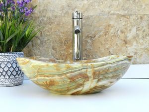 Dark Green Onyx Oval Shaped Vessel Sink Natural Stone Basin Brushed Finish Fire Resistant Contemporary Kitchen Dining Bathro - Product Image 3