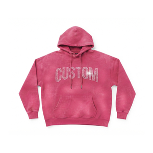 Custom Rhinestone Hoodie <b>Pink</b> Oversized Men's 100% Cotton French Terry Streetwear Autumn Hooded <b>Sweatshirt</b> Acid Washed - Product Image 1
