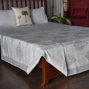 Hand Block Printed Cotton Kantha Twin Quilt 150x220 cm Hand Embroidered Indian Handmade <b>Throw</b> Bedspread Boho Home Textile Export - Product Image 3