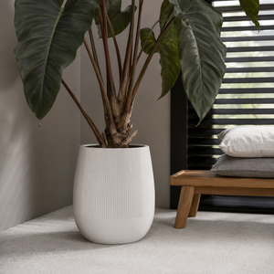 Pot de jardin décoratif moderne en fibre de verre, blanc, rond, côtelé, de haute qualité et luxueux, pour intérieur et extérieur, 3 tailles - Product Image 4