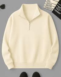 White Half Zip <b>Fleece</b> Premium Cotton/Polyester Breathable <b>Sweatshirt</b> Solid <b>Lined</b> Hooded Winter Pullover Men's Plain Dyed Digital - Product Image 4