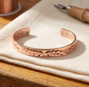 Pure Copper Open Cuff <b>Bangle</b> Bracelet <b>Engraved</b> Floral Scroll Motif Black Etched Inlay Solid Copper Adjustable Wristband - Product Image 3