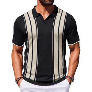 Chemise décontractée pour homme à manches courtes, en viscose/polyester tricoté, respirante, avec fermeture éclair, de haute qualité, personnalisable, noir/beige, coupe classique - Product Image 1