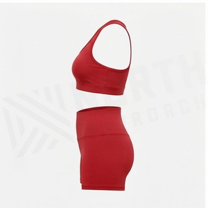 North Approach 2 Piece Yoga Set Racerback <b>Crop</b> <b>Top</b> High Waist Shorts Solid <b>Red</b> Sweat Wicking Breathable Sportswear - Product Image 3