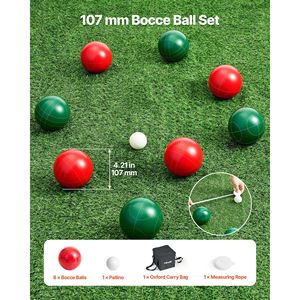Set di Bocce per 2-8 Giocatori, Palline in Resina da 107 mm, Pallino Rosso e Verde, Borsa per il Trasporto e Corda di Misurazione per Giochi da Spiaggia - Product Image 6