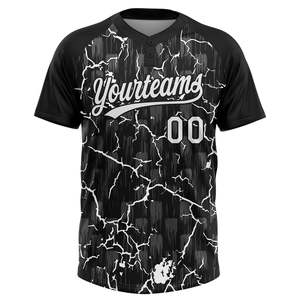 Maillot de baseball personnalisé Yourteams, imprimé par transfert thermique, 100% polyester, noir et blanc, motif craquelé, manches courtes, évacuation de l'humidité - Product Image 2