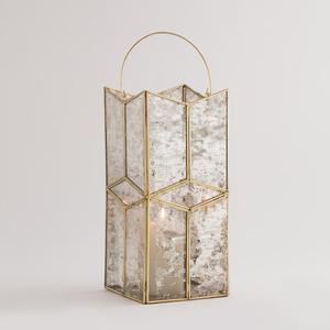 Geometric <b>Brass</b> <b>Lantern</b> With Frosted Glass Panels Portable Home Decor Light Fixture - Product Image 1