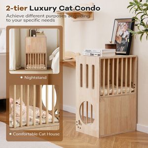 Cuccia per Gatti a 2 Piani in Legno, Casa per Gatti Simmetrica da Interno con Cuscini Rimovibili, Arredamento per Animali Domestici - Product Image 6