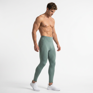Leggings de compression pour homme, longueur intégrale, couleur unie, taille élastique, spandex, polyester, séchage rapide, respirant - Product Image 2