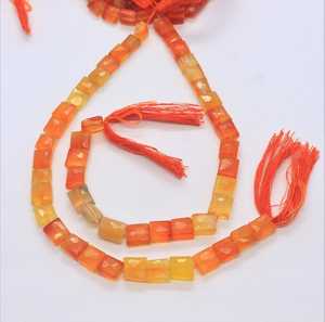 Perles de calcédoine orange naturelle facettées en forme de chiclet 7,5-8 MM, calcédoine ombrée facettée rectangulaire, pierre précieuse à perçage droit - Product Image 1