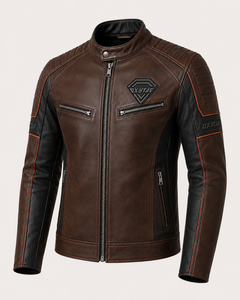 High Quality Custom Men's Genuine Leather Cafe <b>Racer</b> Motorcycle <b>Jacket</b> Windproof Flame-Retardant CE Protection Outdoor Fashion - Product Image 1