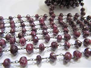 Chaîne de chapelet en perles de rubis naturel et d'argentite facettées, taille 6 à 8 mm - Product Image 2
