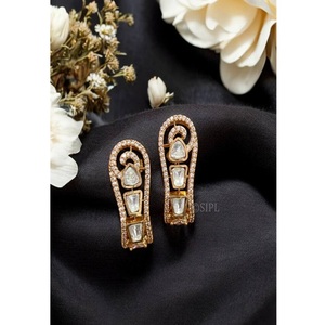 Encantadores Pendientes de Botón de Moissanita con Aspecto de Piedra, Chapados en Oro de Latón de Primera Calidad, para Mujeres y Niñas, para Usar en Bodas - Product Image 1