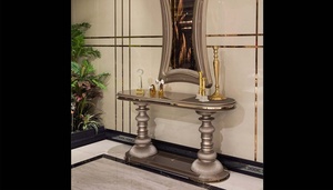Ensemble de table à manger moderne de luxe en teck massif écologique avec 6 chaises, piédestal bronze champagne, design contemporain pour villa - Product Image 6