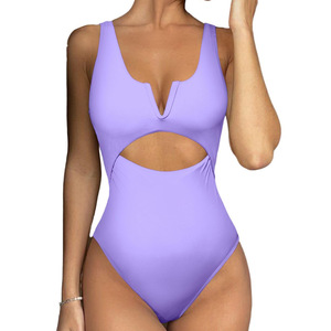 Nouveautés Maillot de bain une pièce pour femme, motif uni, dos évidé, sexy, push-up - Product Image 2