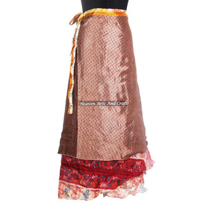 Sarong réversible en soie vintage fait main, jupe longue enveloppante, robe tube, 2 couches, en soie magique réversible, style sari - Product Image 5