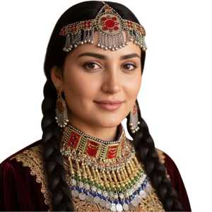 Vintage Artificial Alloy 4-Piece Maang Tikka Necklace & Earring <b>Set</b> with Full Coin Pearl Embroidery for Wedding Engagement - Product Image 1