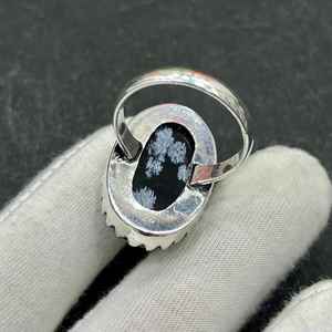 Snowflake Obsidian Oval Cut <b>Silver</b> <b>Ring</b> Bohemian Handmade <b>Statement</b> Gemstone Jewelry IGI Certified All Size Gift for Her - Product Image 3