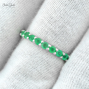 Bulk Jewelry Supplier 2.5mm Zambian Emerald Eternity Band 14k Fine White Gold Wedding Engagement <b>Ring</b> Size US-7 Fast Shipping - Product Image 3