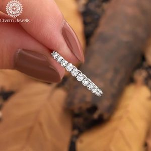 Charm_Jewells Moissanite <b>Eternity</b> Band <b>Ring</b> Round Brilliant Cut Pave Setting 925 <b>Silver</b> Women's Classic Engagement <b>Ring</b> - Product Image 3