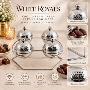 Luxury <b>Silver</b> Appetizer <b>Bowls</b> with Textured Covers and Geometric Stand | Decorative Server for Dates Chocolates Nuts Sweets Dry - Product Image 5