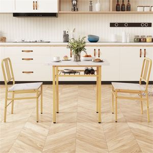 Set da Pranzo Classico Europeo a 3 Pezzi (Bianco + Oro) con Sedie Salvaspazio Pieghevoli per Sala da Pranzo in Stile Rustico - Product Image 3