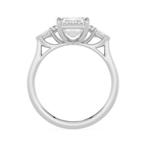 Anillo de compromiso de oro rosa de 10K con diamante cultivado en laboratorio, esmeralda de forma romboide, tres piedras, piedra central súper elegante, recién llegado. - Product Image 2