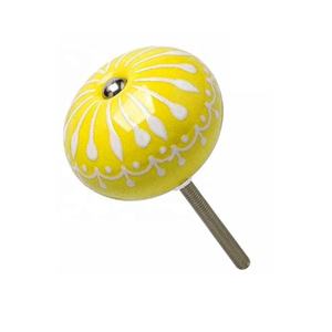 Boutons d'armoire en céramique jaune vintage, poignées de commode et d'armoire de cuisine au design moderne pour armoire, poignée de porte, poignées de placard - Product Image 1