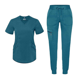 Womens <b>Scrub</b> <b>Top</b> Soft Stretch V-Neck <b>Scrub</b> <b>Tops</b> for Women Medical <b>Scrub</b> Shirts with 2 Pockets 100% Cotton OEM Service - Product Image 2