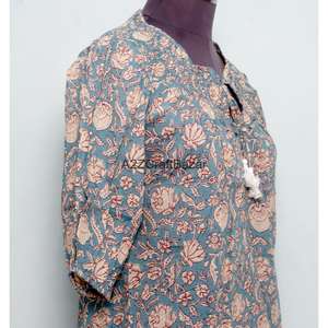 Blusa Informal de Verano con Estampado Indio, 100% Algodón Puro, Diseño Floral Bohemio, Ecológica, Transpirable, Manga Larga - Product Image 5