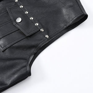 Gilet en cuir pour homme, style motard, col montant, avec rivets, couleur unie, longueur standard, vêtement d'extérieur d'automne, professionnel - Product Image 4