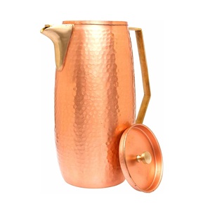 Handmade Copper Water Jug with Hammered Design and Brass Handle Lid Party Use Vintage Style <b>Heat</b> Resistant - Product Image 1