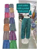 Pantalon Harem rayé 100 % coton pour femme avec 4 poches, taille élastique, coupe ample, longueur complète, style décontracté d'été, Code 52905