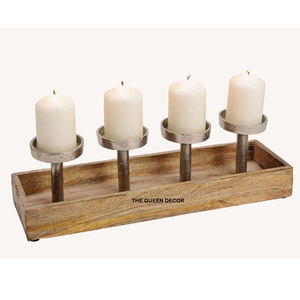 Portavelas de Madera y Metal al por Mayor, Acabado Natural, para Decoración del Hogar y Fiestas Navideñas - Product Image 1