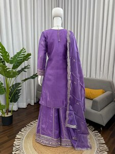 Gorgeous Lavender Color Pure GMY <b>Silk</b> <b>Fabric</b> Intricate Thread with Sequence work Designer Salwar Kameez For Women Or Girls Wear - Product Image 2