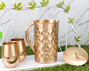 Ensemble de carafes en cuivre pour une présentation élégante des plats de fête, service d'eau, ensemble en métal avec verres, durable, réutilisable, pour la cuisine et la salle à manger. - Product Image 4