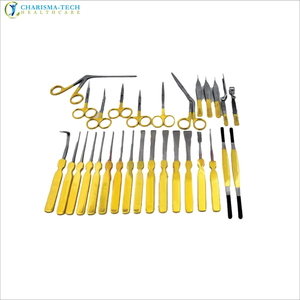 Ensemble d'instruments chirurgicaux CHARISMA-TECH en acier inoxydable, kit d'outils de chirurgie générale manuels, poignées jaunes, certifié CE ISO13485 - Product Image 2