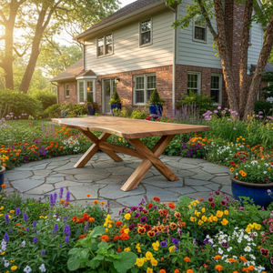 Mesa de Comedor de Madera Maciza de Suar con Borde Natural, Duradera, Hecha a Mano, Ecológica, Diseño Moderno, para 6 Personas, Color de Veta de Madera Único X - Product Image 4
