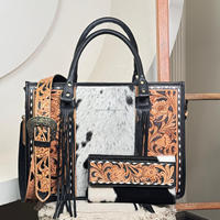 Wanita kapasitas besar 2 potong Set tangan Tooled kulit Tote Handbag & tangan Tooled kulit Clutch modis desain tahan lama Set