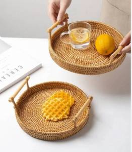 Elegante Bandeja de Mimbre Pintada a Mano, Ecológica, Apta para Lavavajillas, para Servir, Almacenar, Té, Café, Bocadillos, Desayuno, Plato Decorativo de Caña - Product Image 3