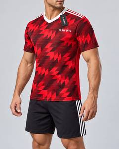 ชุดเสื้อฟุตบอลชาย CLAW INTL สีแดงดำ คอวี แขนยาว พิมพ์ลายแบบ Sublimation ผ้าโพลีเอสเตอร์ ระบายอากาศได้ดี แห้งเร็ว เป็นมิตรกับสิ่งแวดล้อม - Product Image 2
