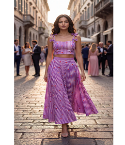 Conjunto de Top y Falda Estampado con Corazones para Mujer, de Algodón, Casual de Verano, Ligero y Cómodo, Proveedor al por Mayor - Product Image 1