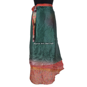 Jupe longue indienne à enrouler, 2 couches, réversible, en soie magique, style sari, sarong, paréo, fabuleuse - Product Image 2